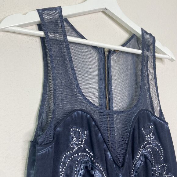 Free People New Times Ice Ice Baby Blue Gray Beaded Mesh Dress Sz S - Picture 3 of 9
